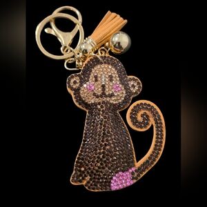 Monkey Bag Charm Keychain with Rhinestones